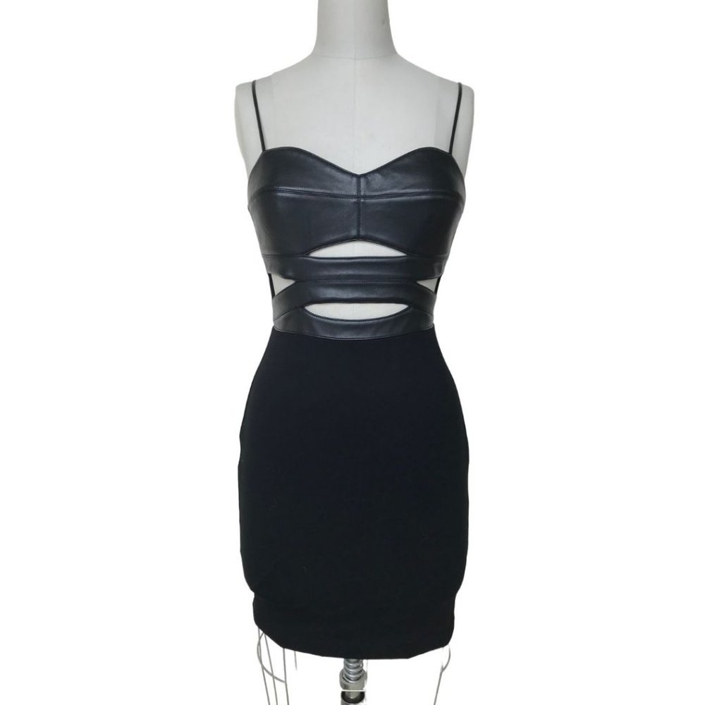 Bailey 44 Black ponte roma faux leather combo cut out dress size small